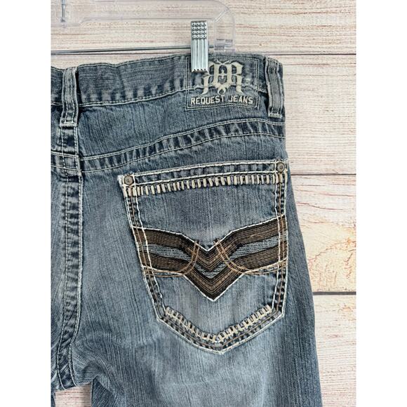 Request Jeans Premium Embroidered Straight Leg Jeans Mens 36x30 Blue Distressed - Picture 4 of 9